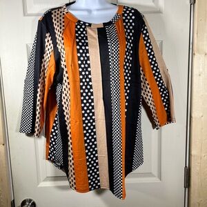 Amazon Essentials Orange and Black Striped Polka Dot Blouse